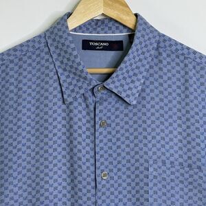 TOSCANO Patrick Assaraf Silk Short Sleeve Button Down Shirt Men's XXL Light Blue
